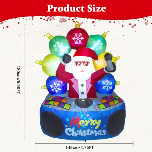 6 ft Christmas Inflatable DJ Santa with Rotating LED Lights - Outdoor Yard Decoration