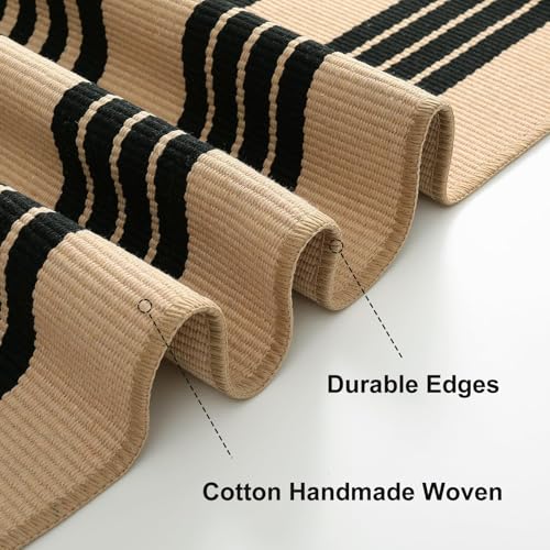 Outdoor Rug 3x5 ft Black and Tan Striped Porch Mat - Farmhouse Decor, Durable & Easy to Clean - Variation: Tan/Black Stripe / 3' x 5'