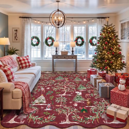 Garvee 5x7 Christmas Rug - Red, Non-Slip Backing, Machine Washable