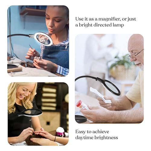 Magnifying Desk Lamp 2.25x Light with Flex Arm - White, 5 Diopter