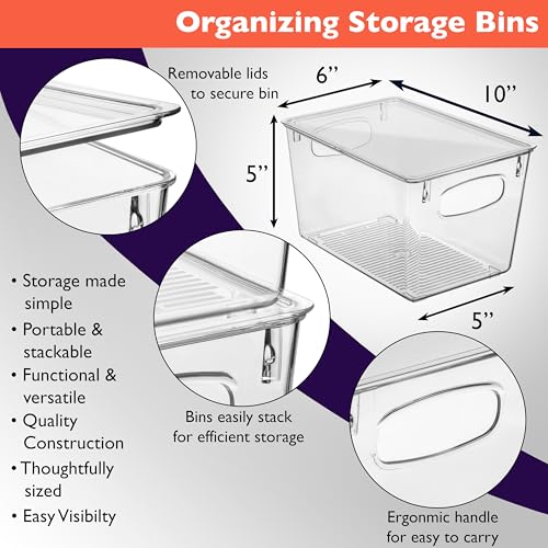 ClearSpace Stackable Pantry Storage Bins with Lids - 10"L x 6"W x 5"H, 8 Pack