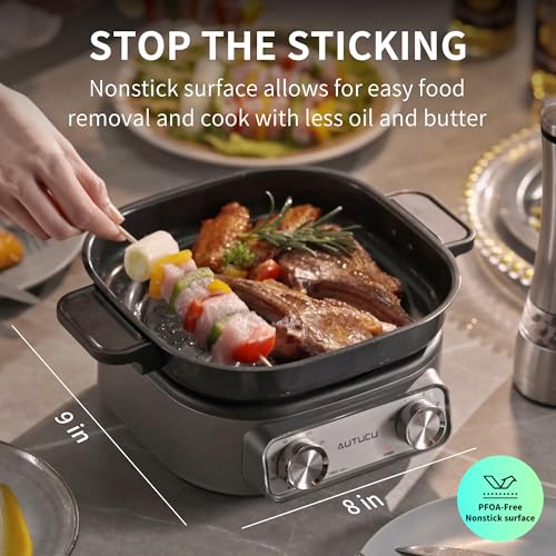 AUTUCU Dual-Handle 2.5 Quart Electric Multi-Cooker - PFOA-Free Ceramic Pot