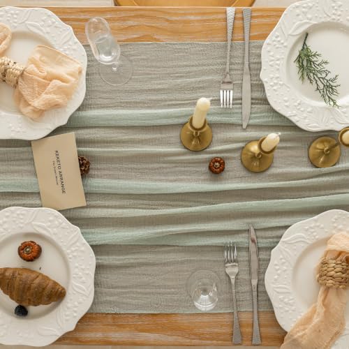 6Pcs Sage Green Cheesecloth Table Runner 120 Inches for Party Home