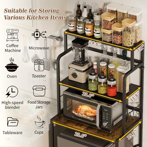 Mini Fridge Stand with 3 Tiers and Storage - Adjustable Shelves, Brown