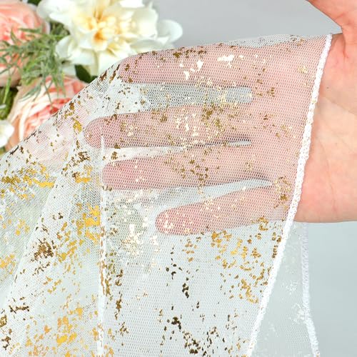 LOMOHOO Gold Gauze Table Runner 10ft - 4pc Glitter Sequin Sheer Runner, 28x120 inches, option: 4 Gold