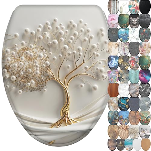Sanilo Wooden Toilet Seat with Quick Release Soft Close Tree of Life - Elongated