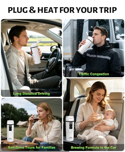 White 450ml Car Electric Kettle with Boil & Keep Warm for Travel & Commute