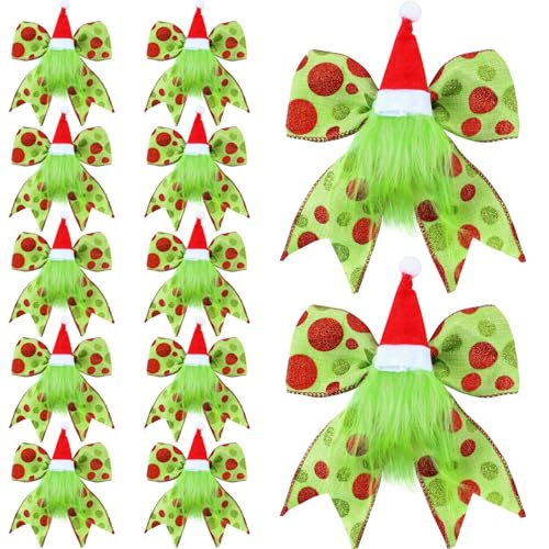 Christmas Bow Decorations 12 Pack 6 Inch Red & Green Polka Dot Holiday Wreath & Tree Ornaments