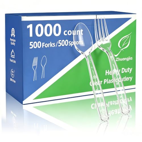 Disposable Plastic Cutlery Set 1000 Pieces - Heavy Duty Forks & Spoons