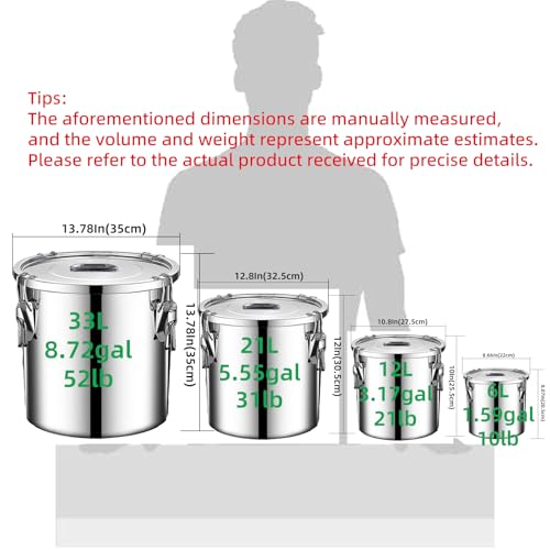 Verdeho 8.72gal Stainless Steel Airtight Food Storage Container with Lid
