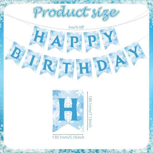 Winter Snowflake Hanging Swirl Happy Birthday Party Decorations Banner, Blue White Silver Christmas Glitter Snowflake Hanging Swirls for Winter Wonderland Birthday Party Supplies