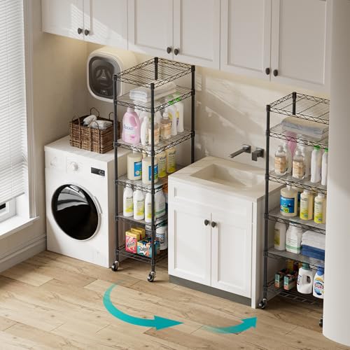 Black 6-Tier Wire Storage Shelf - Adjustable Metal Shelving Unit 17.5x11.5x61.5 Inches