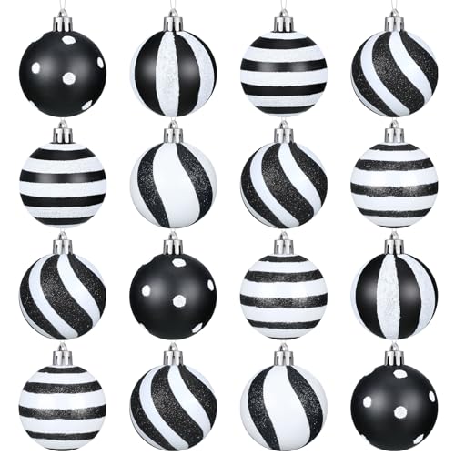 Riceshoot 3.15 Inch Black and White Christmas Ornaments - 24 Pack
