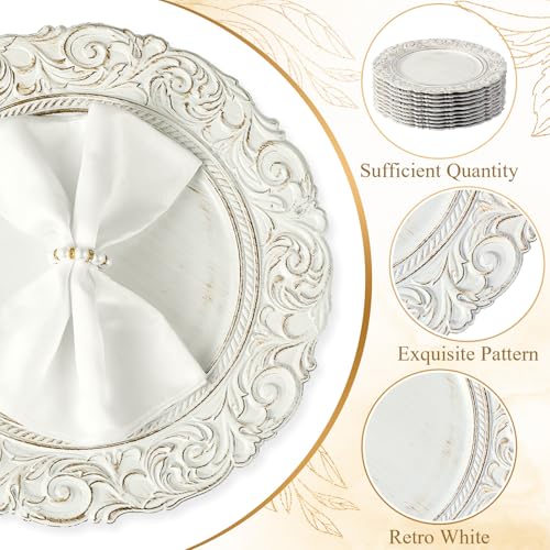 30 Pcs Antique White Charger Plates Bulk Plastic 13", Classic