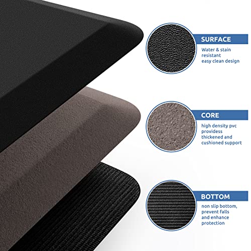 Black Kitchen Mat Cushioned Anti-Fatigue Rug 32"L x 20"W x 0.8" Thick - Supportive Floor Mat for Kitchen & Home Use