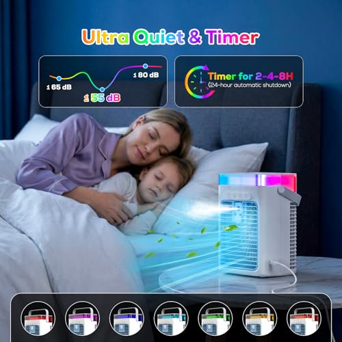 Tiptop Home Blue Portable 3-in-1 Mini Air Conditioner & Cooler — USB, RGB Light, 1000ml
