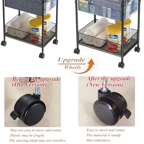 Gray 3-Tier Baby Diaper Caddy Organizer with Rollers & Dividers - Large Nursery Storage
