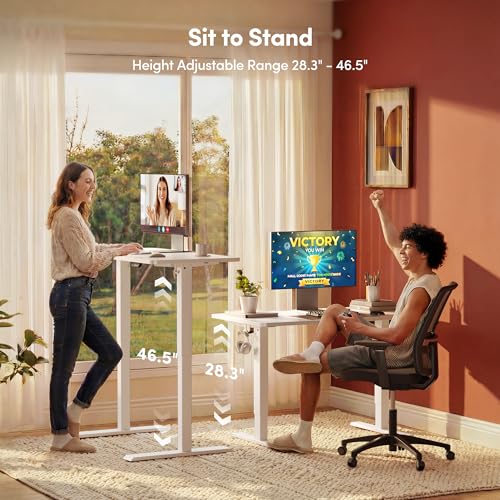 FEZIBO 32-Inch White Electric Standing Desk with Adjustable Height & Memory Presets