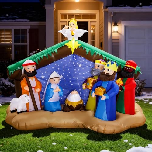 ZPISF 8 FT Christmas Inflatable Nativity Scene Outdoor Decor - Garden Yard Xmas