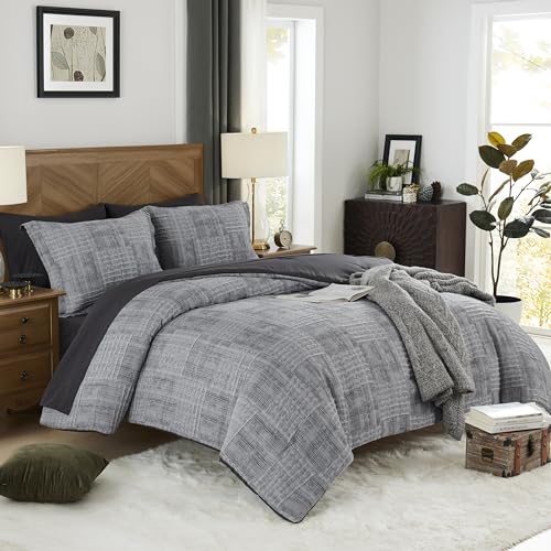 MaiRêve Oversized Queen Crinkle Texture Bedding Set 7 Pieces Charcoal Grey