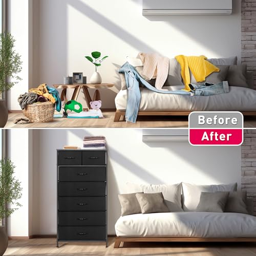 Tall Dresser with 7 Drawers - Black Vertical Storage Tower for Bedroom