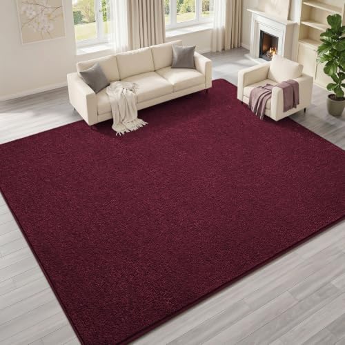 7x10 Burgundy Red Room Rug - Soft Fluffy Washable Low Pile Non-Slip Carpet for Bedroom & Living Room