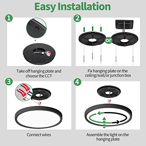 FY WISDOM FLY 12-Inch Black 6-Pack LED Flush Mount Ceiling Lights, 24W, 2520LM, 3-CCT Adjustable