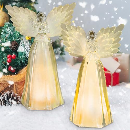 Warm White Angel Christmas Statue with Lights & Timer - 2 Pack Holiday Decor