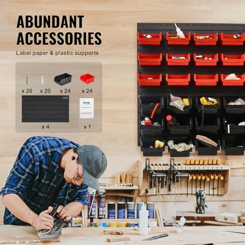 48-Bin Wall Mounted Storage Organizer for Garage and Workshop - Stackable Parts Rack