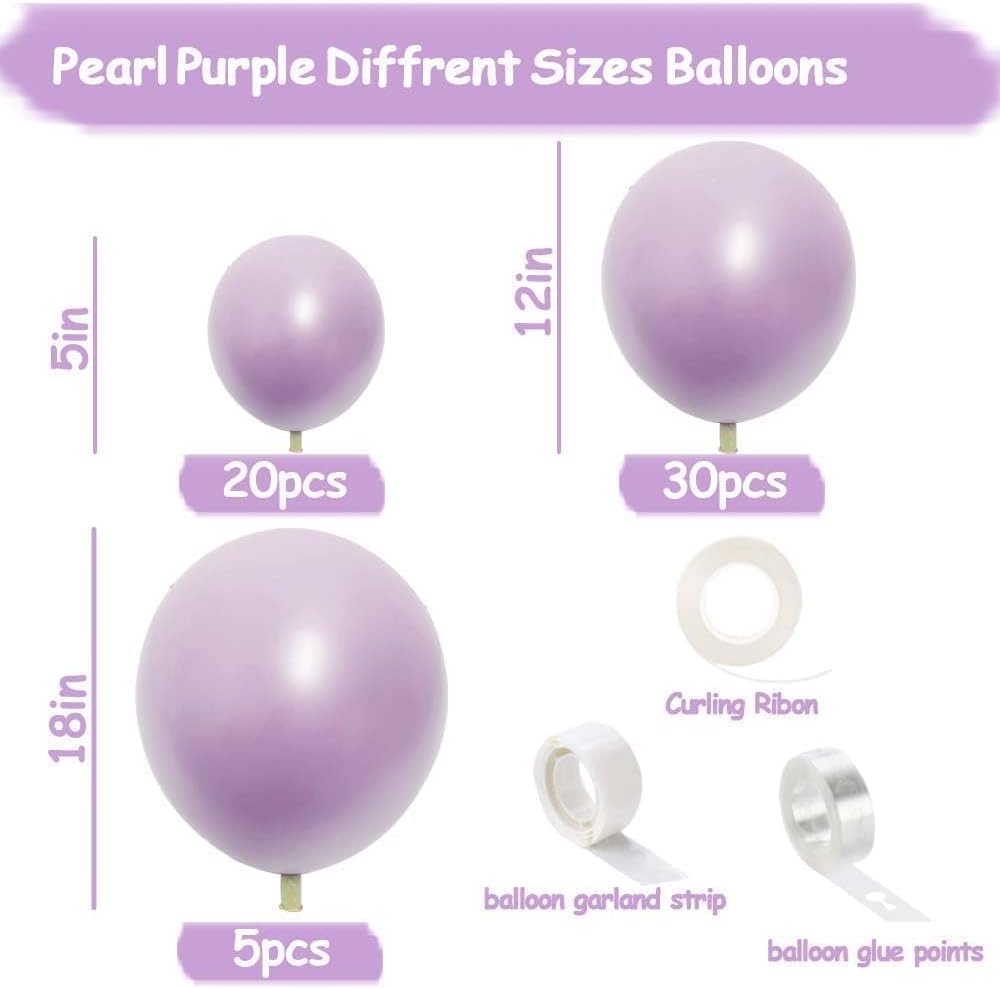 Skiennix Pearl Purple Balloons - Double Stuffed Light Lavender & Lilac for Birthday & Baby Shower Decor | 18/12/5in Sizes