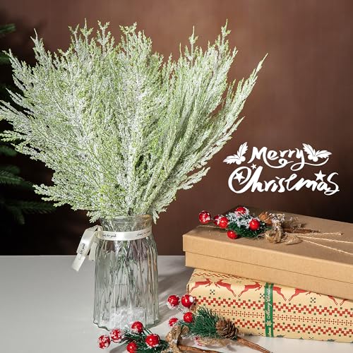 Green 50Pcs Snowy Pine Branches 13.5