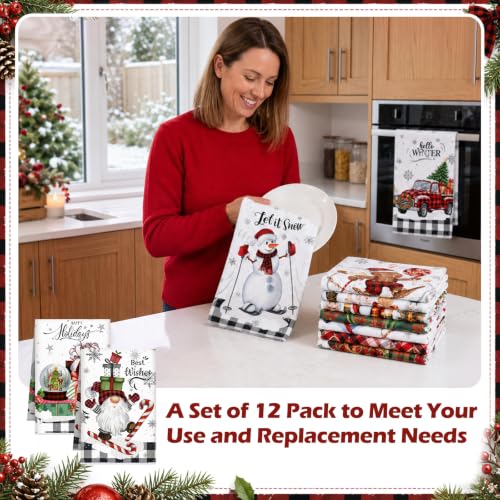 VitalCozy Simple Style 12-Pack Christmas Kitchen Towels 14x21 Inches