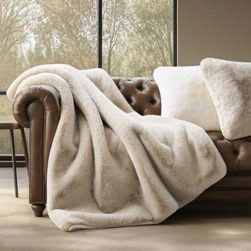 Faux Chinchilla Fur Throw Blanket - 50x60 Inch Birch Mink Plush Comfort