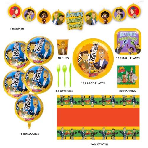 Wild Kratts Birthday Party Kit - Complete Set for 10 Kids with Decorations & Eco-Friendly Tableware