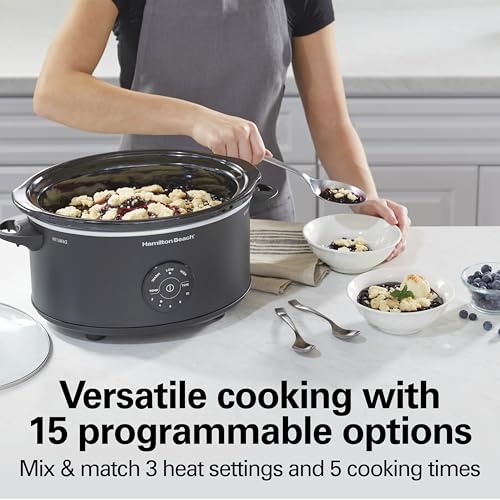Hamilton Beach 7 Qt Portable Programmable Slow Cooker with Lid Latch, 15 Cooking Options