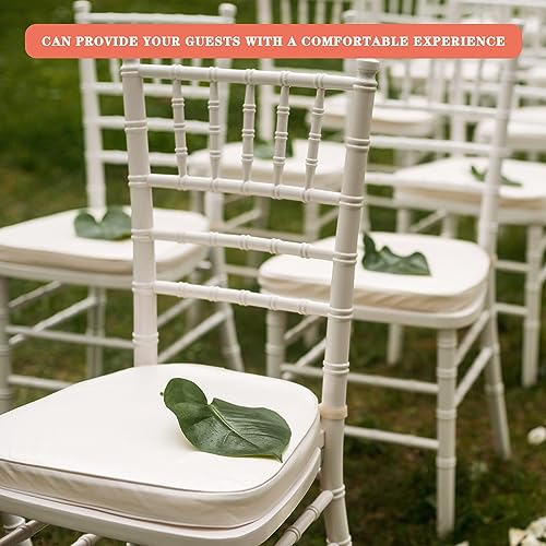 White Wedding Chair Cushions 15x15 Inch Pack of 12 - Slip-Resistant Memory Foam Pads with Ties