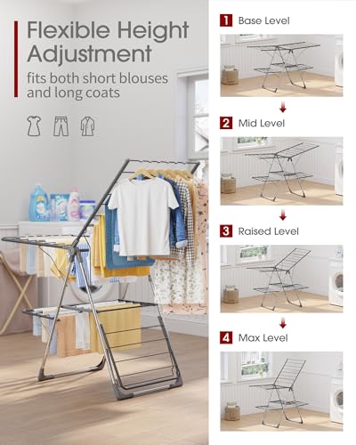 Sakugi Foldable Clothes Drying Rack 55.5" Large Gray 2-Level Adjustable Wings