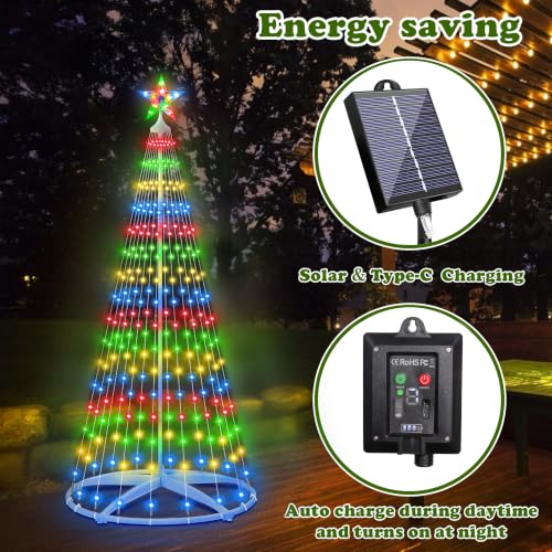 HELESIN 6FT Solar Christmas Cone Tree Lights, Multicolor LED, Remote Control