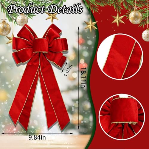 CHMOART Red Velvet Christmas Wreath Bow 20 x 11 Inches Front Door Decor