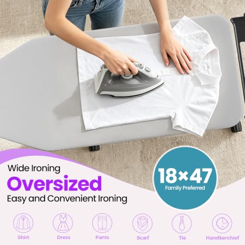 KINGBOARD Gray Extra Wide Heavy Duty Ironing Board, Large 18x47-inch