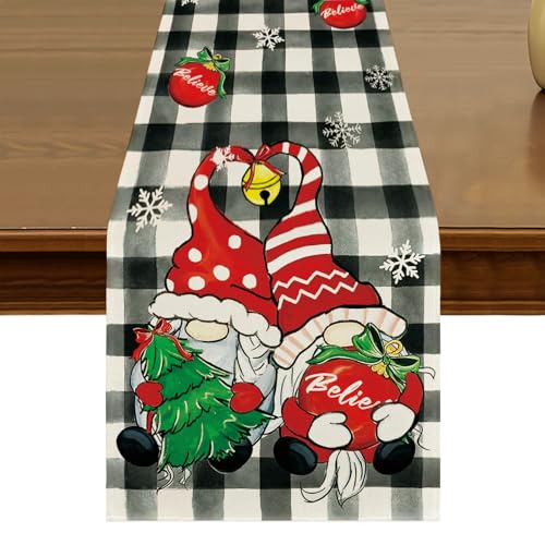 HIUCUS Christmas Gnome Bell Table Runner 13x72 Inch Seasonal Winter Decor Style C