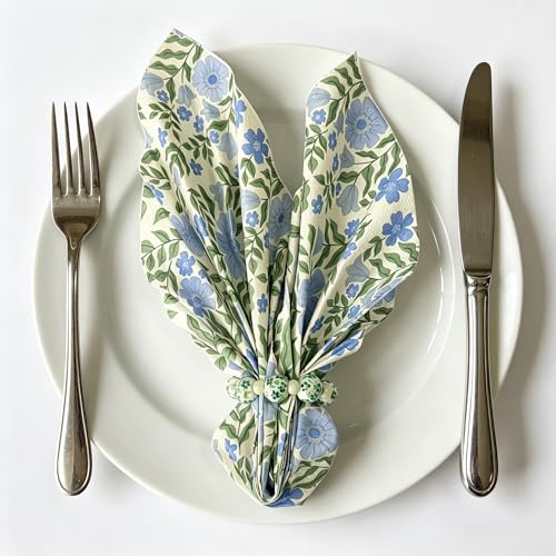 NUOYIA 8Pcs Hand Painted Green White Porcelain Napkin Rings Set C-8 for Holiday & Wedding Table Decor