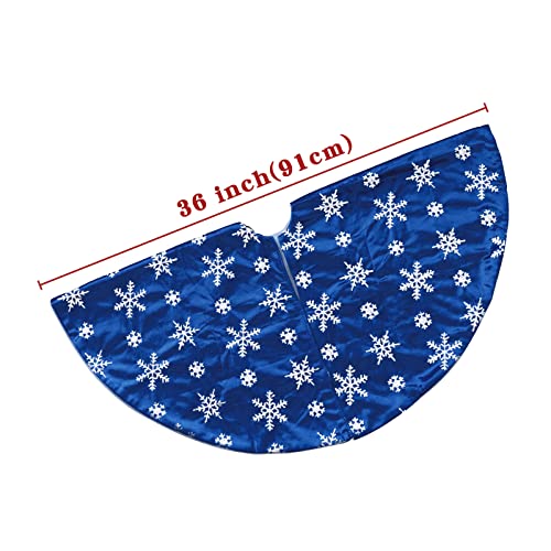 Silver Bunny Chorus Christmas Tree Skirt 36 Inch Blue Velvet with Sequin Snowflakes