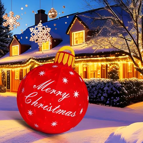 4FT Inflatable Christmas Ball Yard Decor with LED Lights, Water-Resistant