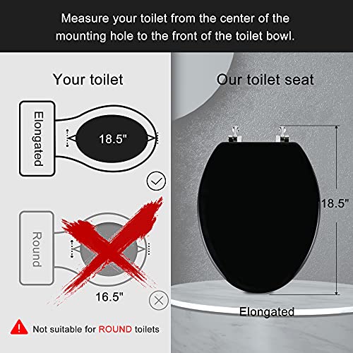 Angol Shiold Black Elongated Wooden Toilet Seat with Zinc Alloy Hinges