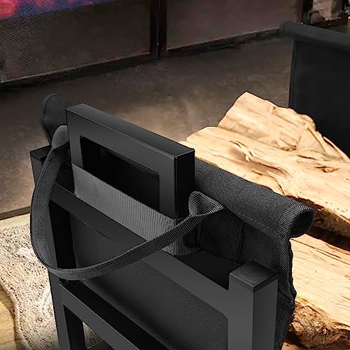 Firewood Rack Log Holder Indoor with Wood Carrier - Powder-Coated Steel, 110lb Capacity, 18x13x17 Inches