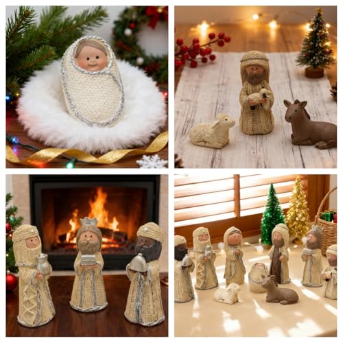 DurableDelights 4.2-inch Nativity Knit Set Indoor Religious Figurines - Holy Family Scene
