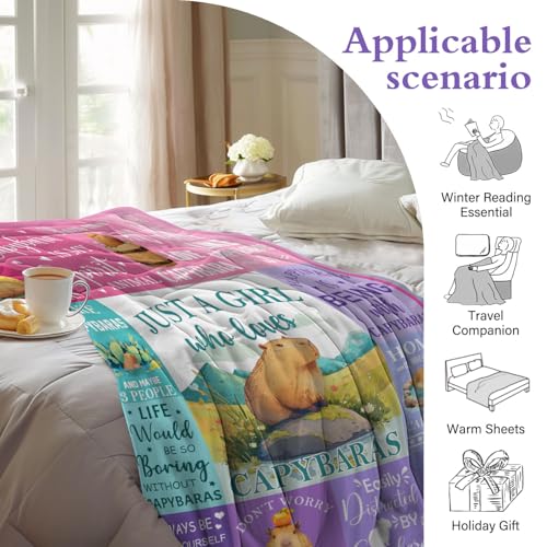 Capybara Blanket 50x60 Inch, Capybaras Gifts for Girls, Just A Girl Who Loves Capybara Throw Blankets, Gifts for Capybaras Lovers for Christmas Birthday Decorations