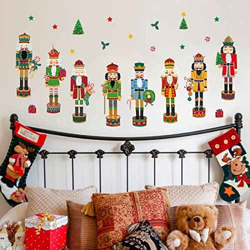 wondever Christmas Nutcrackers Wall Stickers Nutcrackers Soldier Peel and Stick Wall Art Decals for 2023 New Year Window Showcase Kids Bedroom
