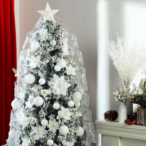 Realspring White Christmas Tree Ornament Set - 72 Pieces Holiday Decorations
